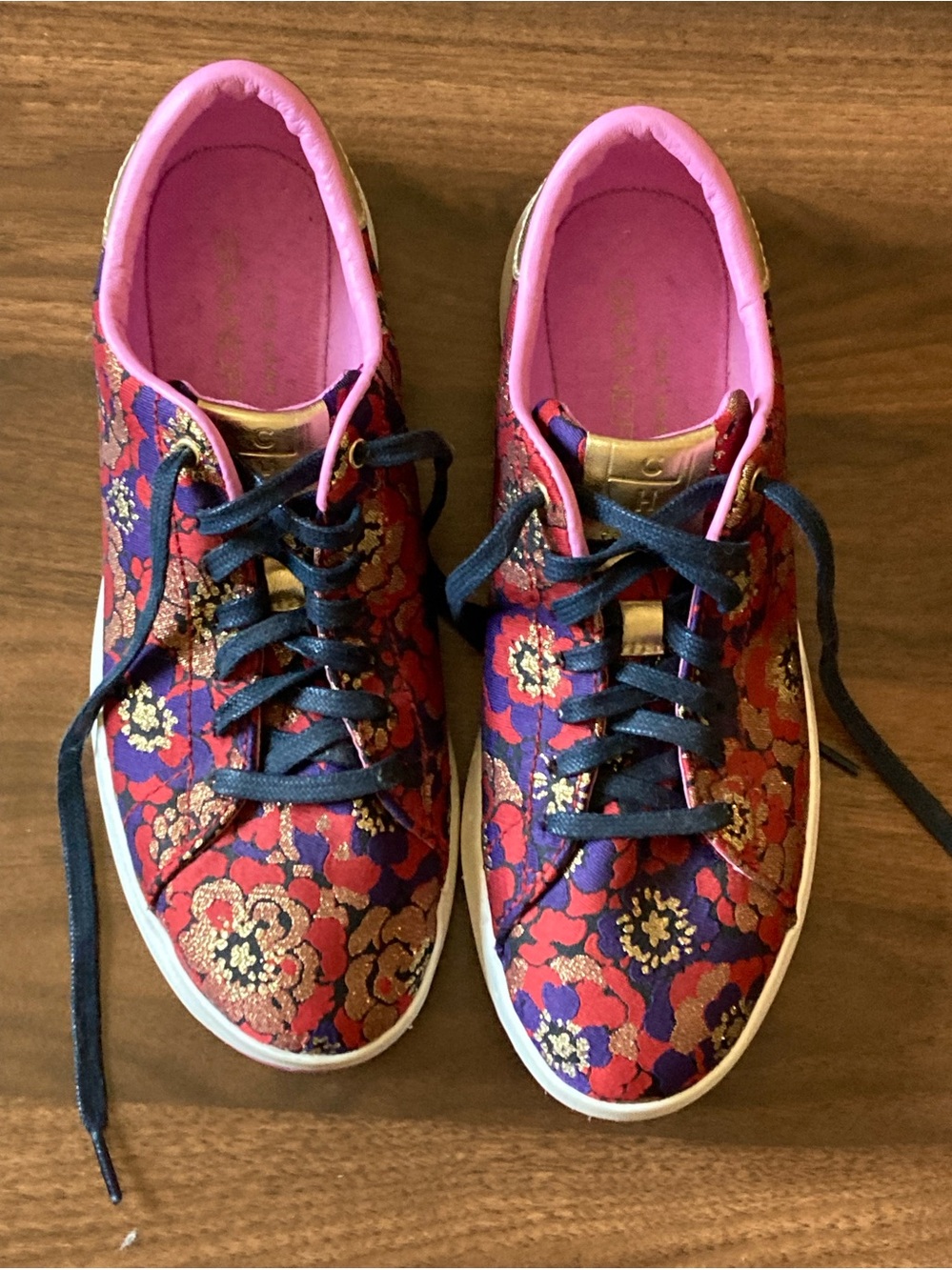 Cole Haan Women’s Floral Brocade Lace-Up Sneakers in Red and Purple